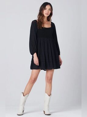 saltwater LUXE Black Smocked Square-Neck Mini Dress